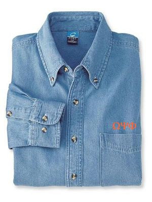 Discount Omega Psi Phi Denim Shirt DISCOUNT-Omega Psi Phi Denim Shirt