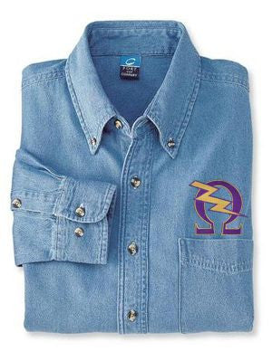 Discount Omega Psi Phi Denim Shirt Bolt DISCOUNT-Omega Psi Phi Denim Shirt - Bolt