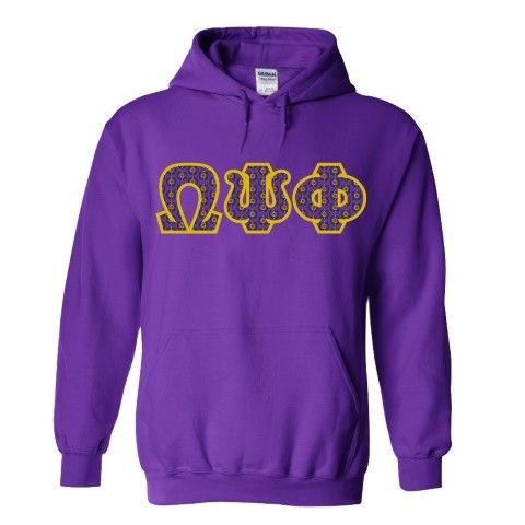 Omega Psi Phi Fraternity Crest Shield Twill Letter Hooded Sweatshirt Omega Psi Phi Fraternity Crest - Shield Twill Letter Hooded Sweatshirt