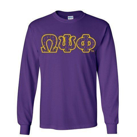 Omega Psi Phi Fraternity Crest Shield Twill Letter Longsleeve Tee Omega Psi Phi Fraternity Crest - Shield Twill Letter Longsleeve Tee