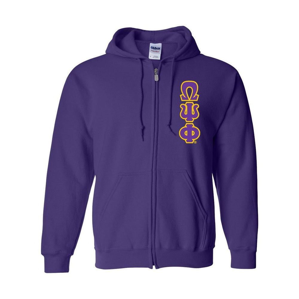 Omega Psi Phi Heavy Full Zip Hoodie 3" Letters Omega Psi Phi Heavy Full Zip Hoodie - 3