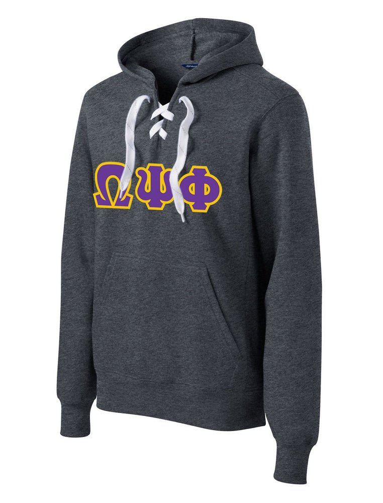Discount Omega Psi Phi Lace Up Pullover Hooded Sweatshirt DISCOUNT-Omega Psi Phi Lace Up Pullover Hooded Sweatshirt