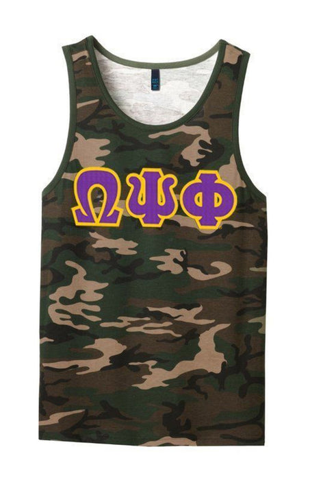 Discount Omega Psi Phi Lettered Camouflage Tank DISCOUNT-Omega Psi Phi Lettered Camouflage Tank