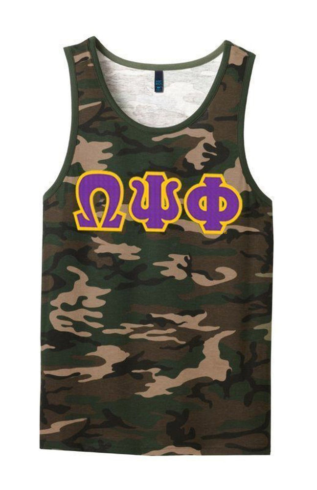 Discount Omega Psi Phi Lettered Camouflage Tank DISCOUNT-Omega Psi Phi Lettered Camouflage Tank