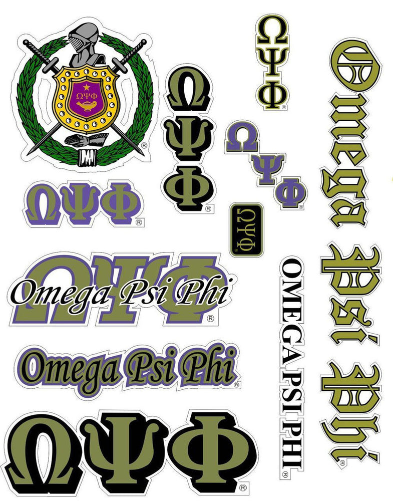 Omega Psi Phi Multi Greek Decal Sticker Sheet Omega Psi Phi Multi Greek Decal Sticker Sheet