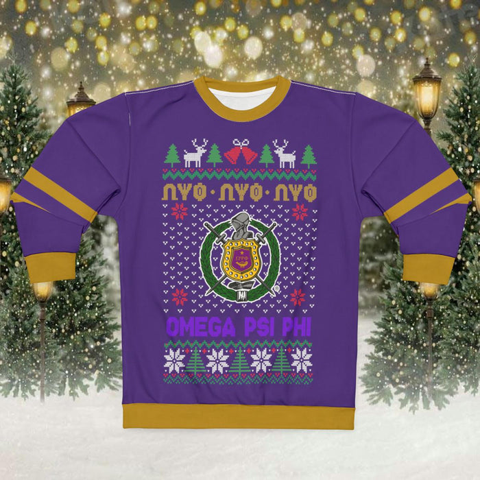 Omega Psi Phi Ugly Christmas Sweater Look Crewneck Sweatshirt Omega Psi Phi Ugly Christmas Sweater Look Crewneck Sweatshirt