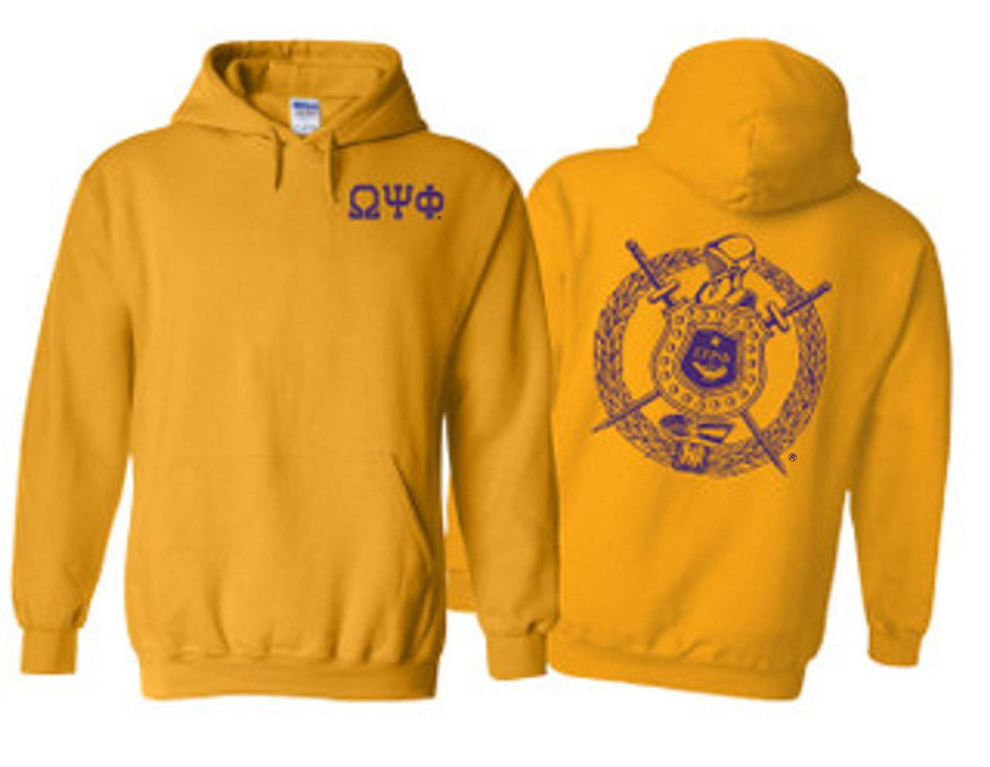 Printify Omega Psi Phi World Famous Crest Shield Hooded Sweatshirts Omega Psi Phi World Famous Crest - Shield Hooded Sweatshirts