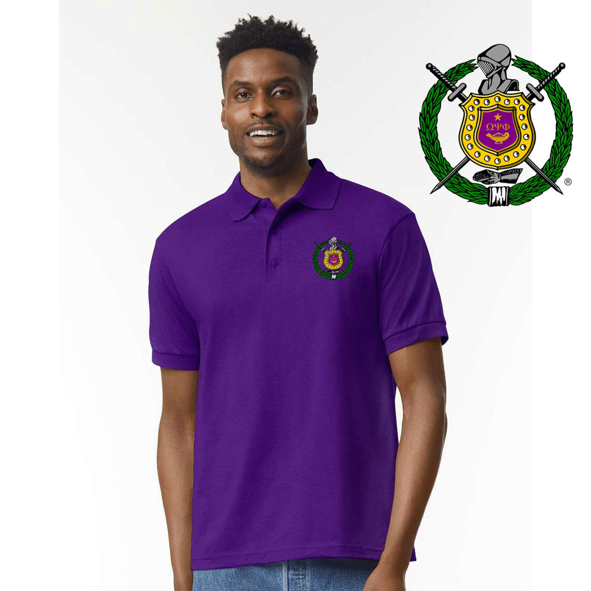 Omega Psi Phi DISCOUNT-Omega Psi Phi Crest - Shield Emblem Polo — GreekU