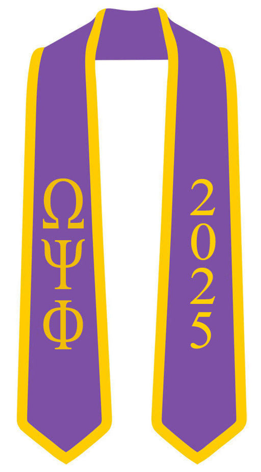 Omega Psi Phi DISCOUNT-Omega Psi Phi Greek 2 Tone Lettered Graduation Sash Stole w/ Year