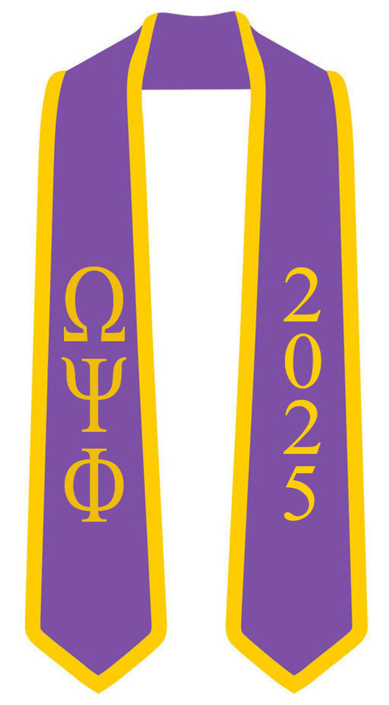 Discount Omega Psi Phi Greek 2 Tone Lettered Graduation Sash Stole W/ Year DISCOUNT-Omega Psi Phi Greek 2 Tone Lettered Graduation Sash Stole w/ Year