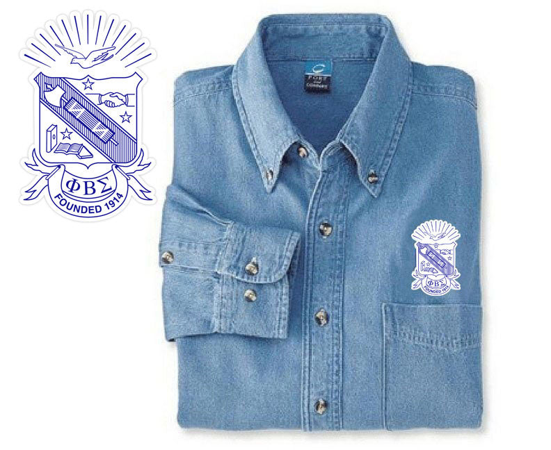 Discount Phi Beta Sigma Denim Shirt Shield DISCOUNT-Phi Beta Sigma Denim Shirt - Shield