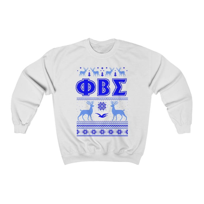 Printify Phi Beta Sigma Ugly Christmas Sweater Crewneck Sweatshirts Phi Beta Sigma Ugly Christmas Sweater Crewneck Sweatshirts