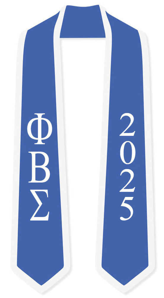 Discount Phi Beta Sigma Greek 2 Tone Lettered Graduation Sash Stole W/ Year DISCOUNT-Phi Beta Sigma Greek 2 Tone Lettered Graduation Sash Stole w/ Year