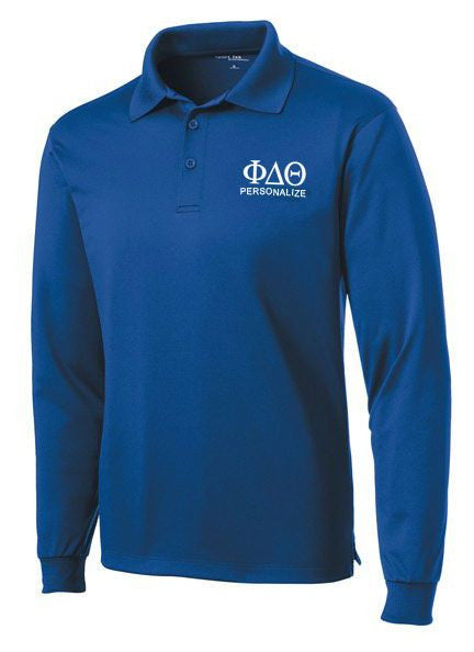 Phi Delta Theta $35 World Famous Long Sleeve Dry Fit Polo Phi Delta Theta-World Famous Long Sleeve Dry Fit Polo