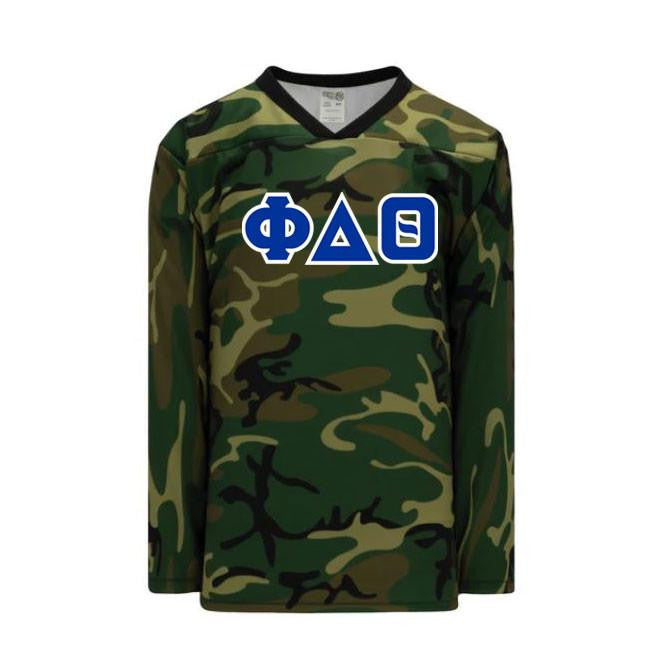 Phi Delta Theta Camouflage Lettered Hockey Jersey Phi Delta Theta Camouflage Lettered Hockey Jersey