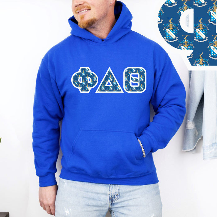 Phi Delta Theta Fraternity Crest Shield Twill Letter Hooded Sweatshirt Phi Delta Theta Fraternity Crest - Shield Twill Letter Hooded Sweatshirt
