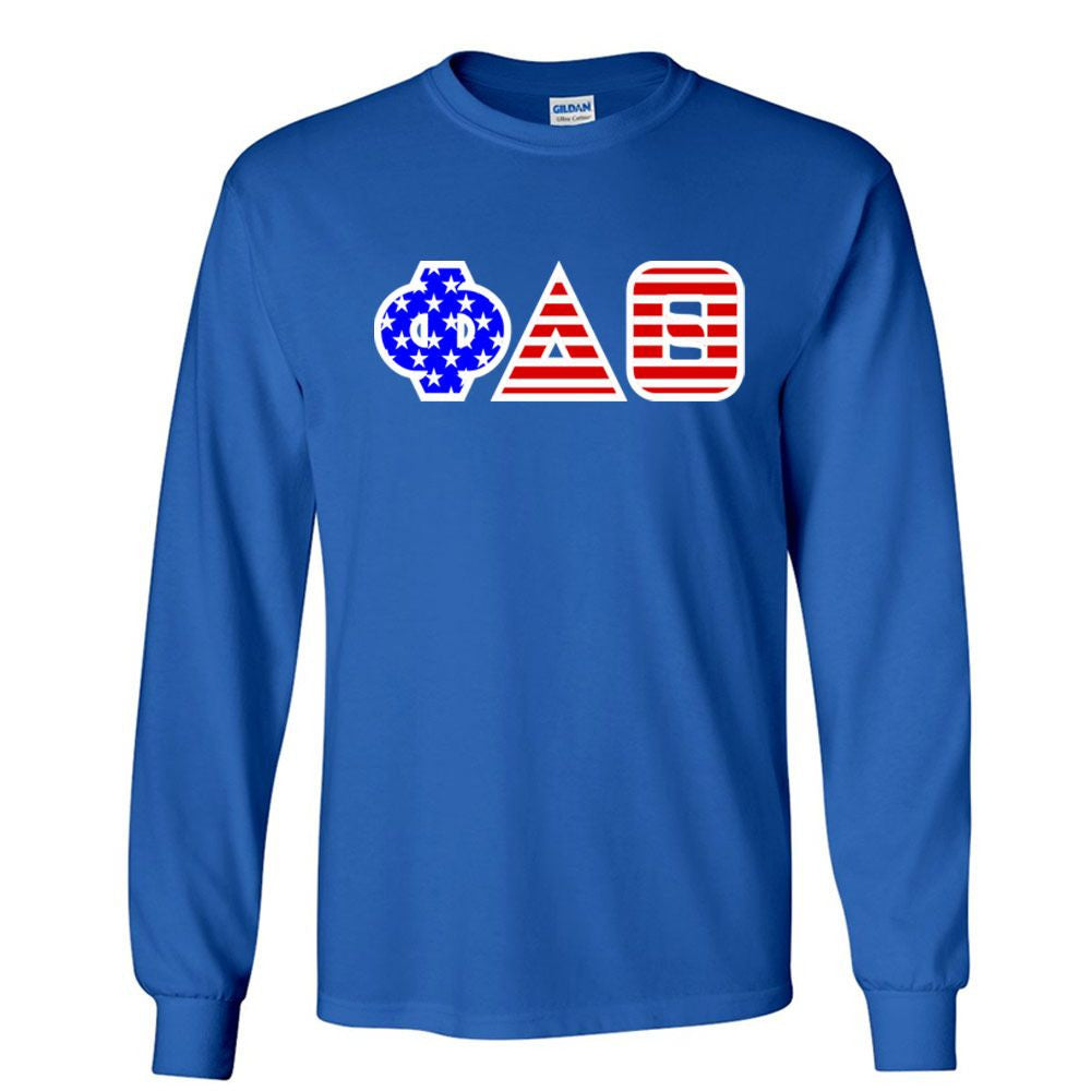 Discount Phi Delta Theta Greek Letter American Flag Long Sleeve Tee DISCOUNT-Phi Delta Theta Greek Letter American Flag long sleeve tee