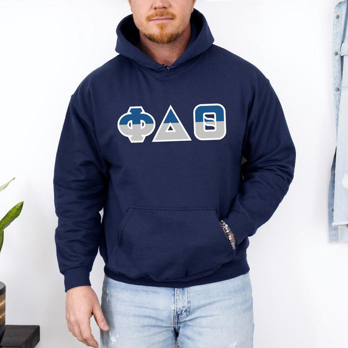 Printify Phi Delta Theta Two Toned Greek Lettered Hooded Sweatshirts Phi Delta Theta Two Toned Greek Lettered Hooded Sweatshirts