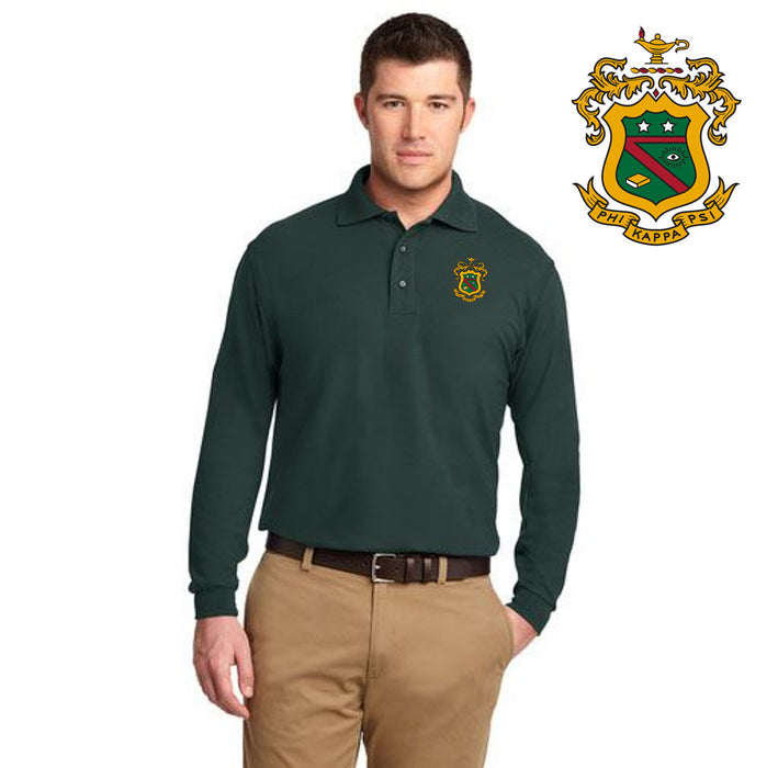 Discount Phi Kappa Psi Emblem Long Sleeve Polo DISCOUNT-Phi Kappa Psi Emblem Long Sleeve Polo