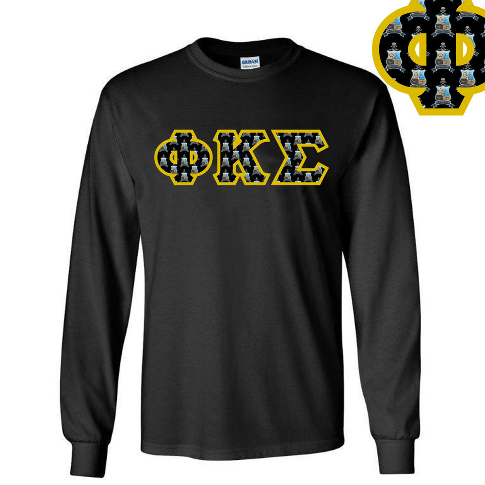 Phi Kappa Sigma Fraternity Crest Shield Twill Letter Longsleeve Tee Phi Kappa Sigma Fraternity Crest - Shield Twill Letter Longsleeve Tee