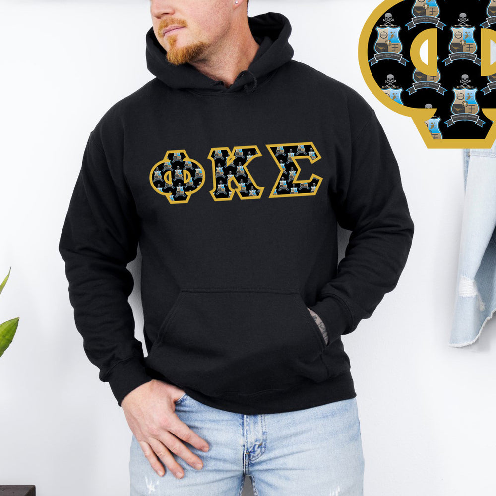 Phi Kappa Sigma Fraternity Crest Shield Twill Letter Hooded Sweatshirt Phi Kappa Sigma Fraternity Crest - Shield Twill Letter Hooded Sweatshirt