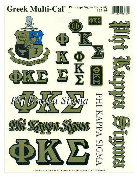 Phi Kappa Sigma Multi Greek Decal Sticker Sheet Phi Kappa Sigma Multi Greek Decal Sticker Sheet