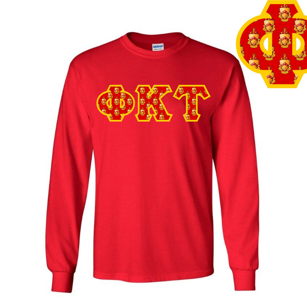 Phi Kappa Tau Fraternity Crest Shield Twill Letter Longsleeve Tee Phi Kappa Tau Fraternity Crest - Shield Twill Letter Longsleeve Tee