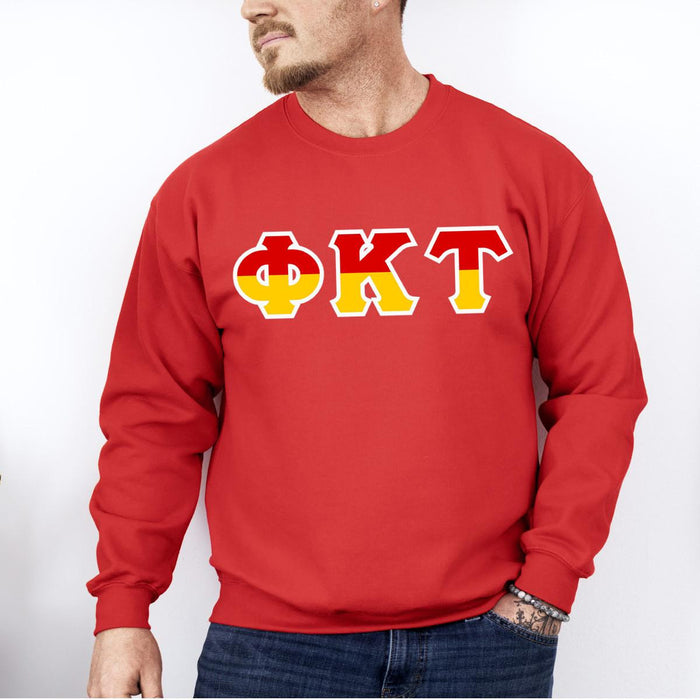 Printify Phi Kappa Tau Two Toned Greek Lettered Crewneck Sweatshirts Phi Kappa Tau Two Toned Greek Lettered Crewneck Sweatshirts