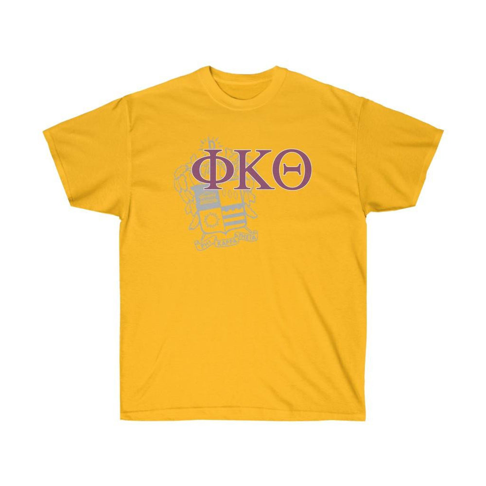 Printify Phi Kappa Theta Greek Crest Cotton Tee Phi Kappa Theta Greek Crest Cotton Tee