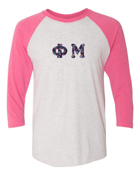 Phi Mu Unisex Tri Blend Three Quarter Sleeve Baseball Raglan Tee Phi Mu Unisex Tri-Blend Three-Quarter Sleeve Baseball Raglan Tee