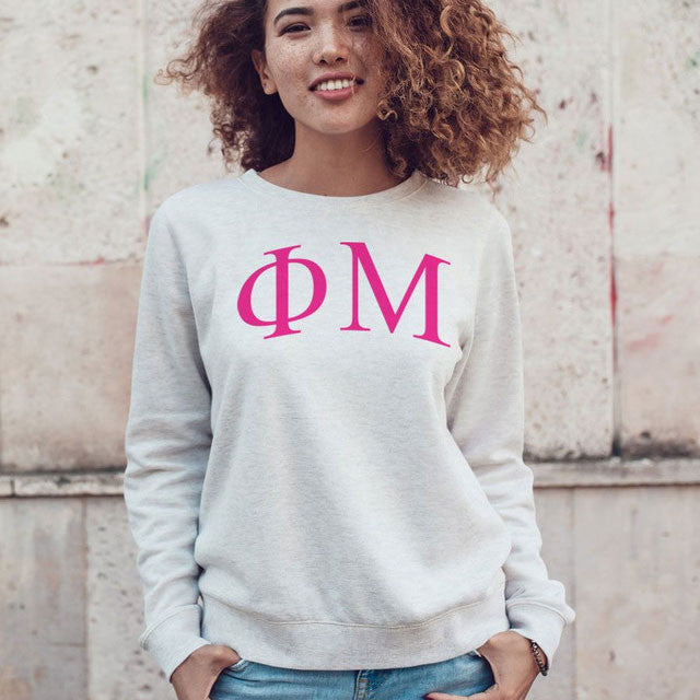 Phi Mu Arched Greek Lettered Crewneck Sweatshirt Phi Mu Arched Greek Lettered Crewneck Sweatshirt