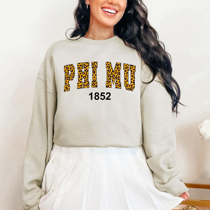 Phi Mu Cheetah Print Crewneck Sweatshirt Phi Mu Cheetah Print Crewneck Sweatshirt