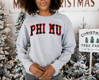 Printify Phi Mu Christmas Plaid Nickname Crewnecks Phi Mu Christmas Plaid Nickname Crewnecks