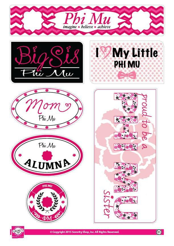 Phi Mu Family Sticker Sheet Phi Mu Family Sticker Sheet