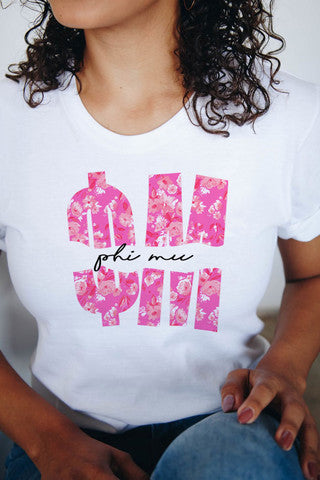 Phi Mu Floral Big Lettered T Shirts Phi Mu Floral Big Lettered T-Shirts
