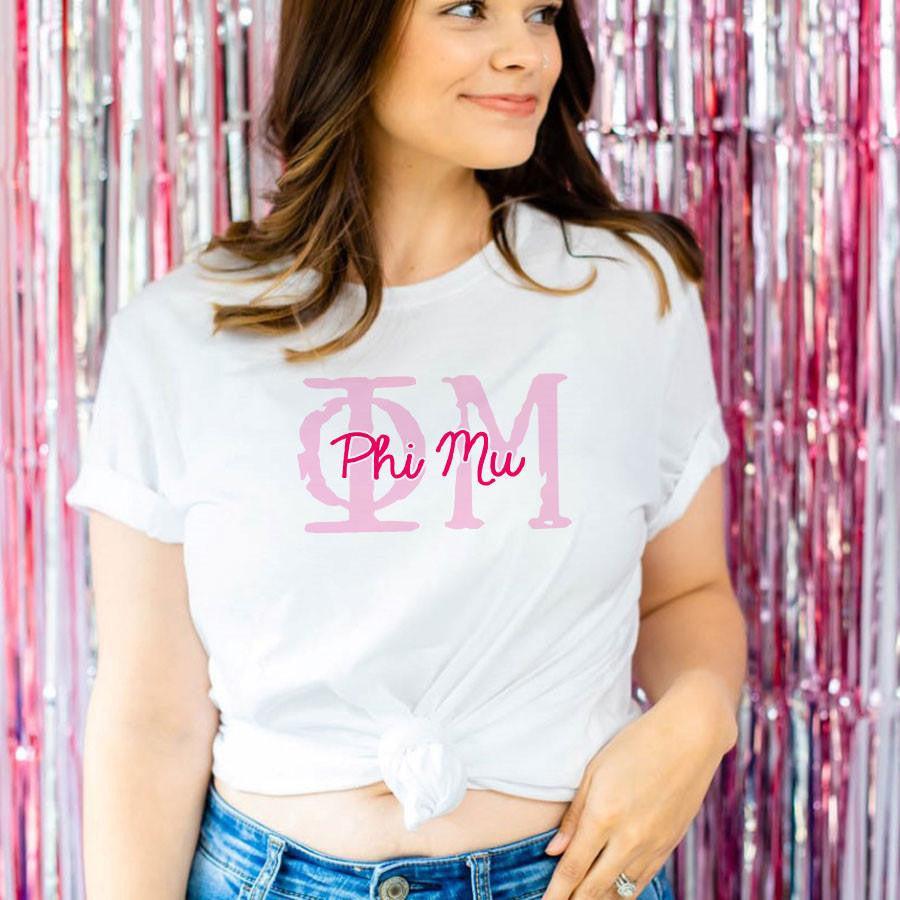 Printify Phi Mu Greek Type Cotton Tee Phi Mu Greek Type Cotton Tee
