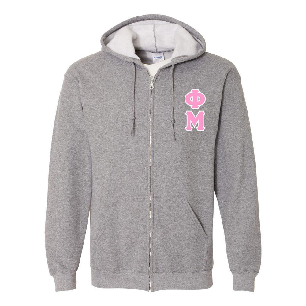 Phi Mu Heavy Full Zip Hoodie 3" Letters Phi Mu Heavy Full Zip Hoodie - 3