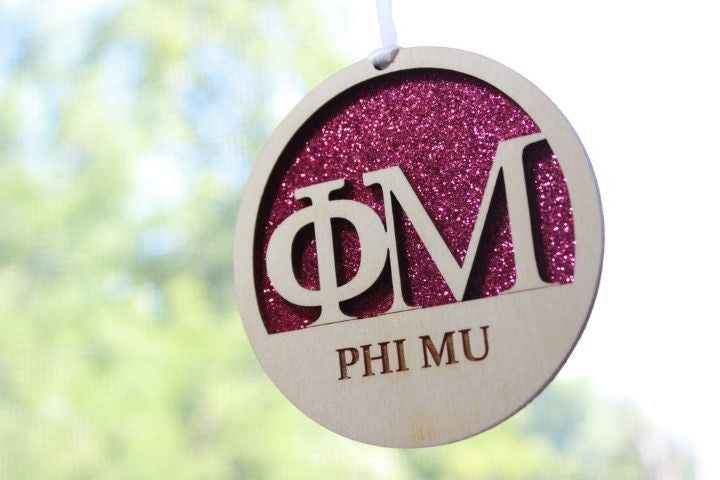 Phi Mu Laser Carved Greek Letter Ornament 3" Round Phi Mu Laser Carved Greek Letter Ornament - 3
