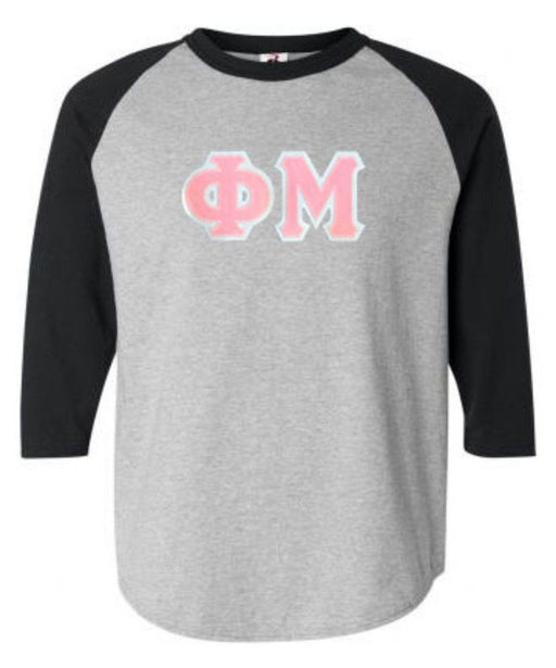 Phi Mu DISCOUNT-Phi Mu Lettered Raglan Shirt