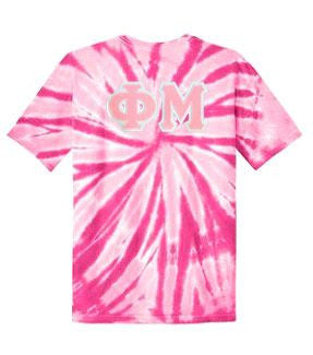 Discount Phi Mu Lettered Tie Dye T Shirts For Only $30! DISCOUNT-Phi Mu Lettered Tie-Dye t-shirts