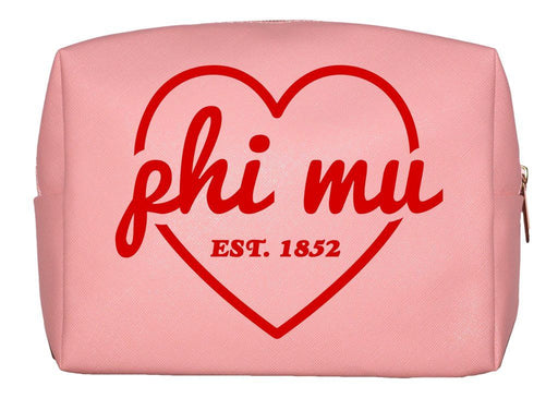 Phi Mu Phi Mu Pink with Red Heart Makeup Bag