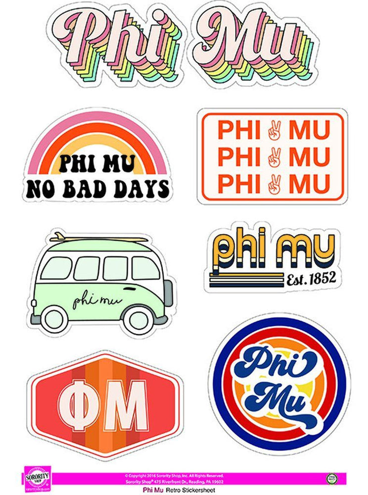 Phi Mu Retro Sticker Sheet Phi Mu Retro Sticker Sheet