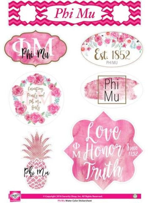 Phi Mu Water Color Stickers Phi Mu Water Color Stickers