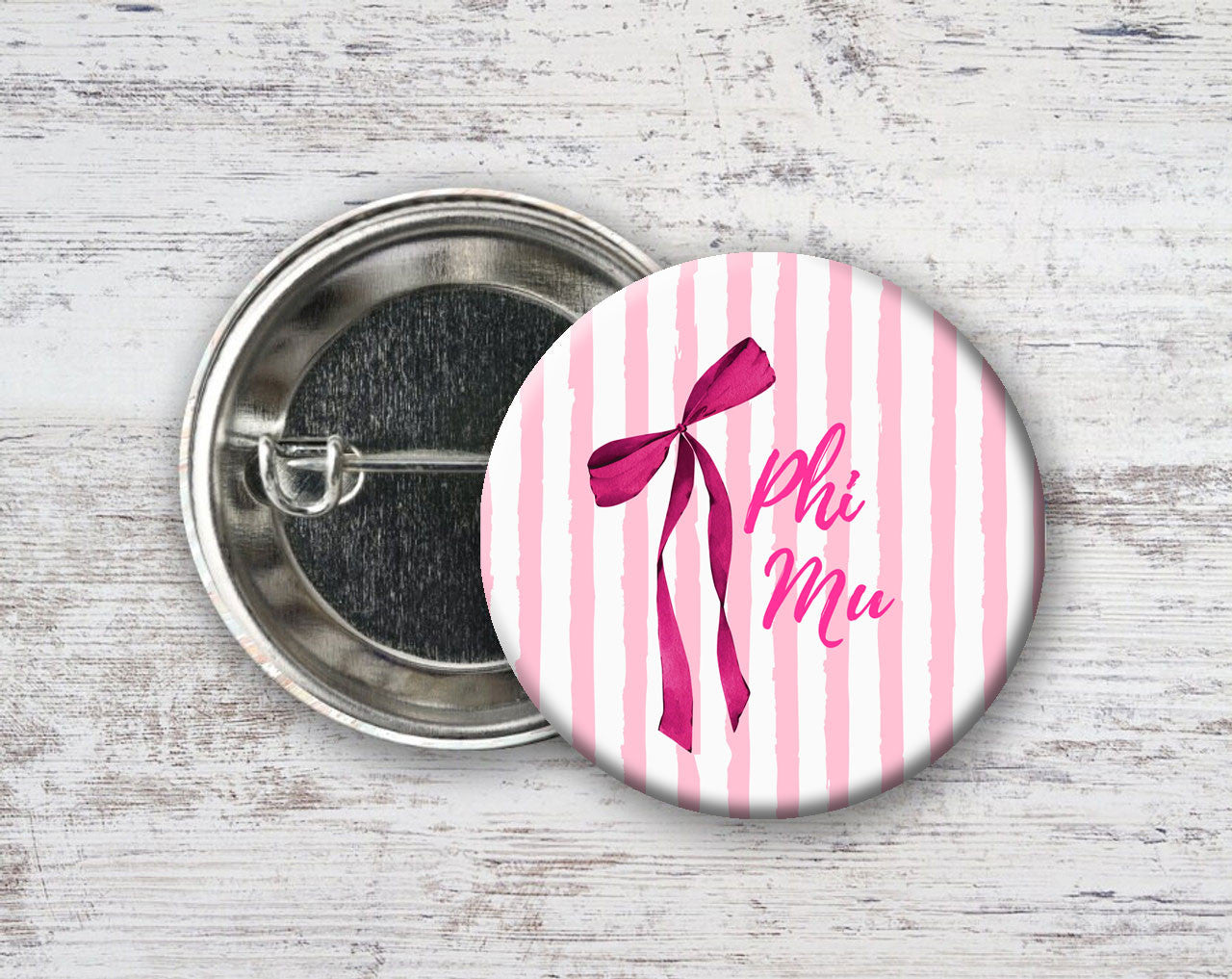 Phi Mu Stripes & Bows Pin Buttons Phi Mu Stripes & Bows Pin Buttons