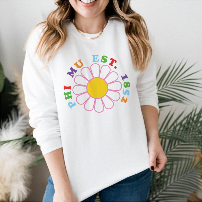 Phi Mu Rainbow Daisy Crewneck Sweatshirt Phi Mu Rainbow Daisy Crewneck Sweatshirt