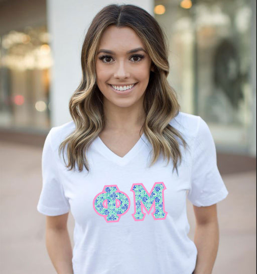 Phi Mu DISCOUNT-Phi Mu Lettered V-Neck Tee