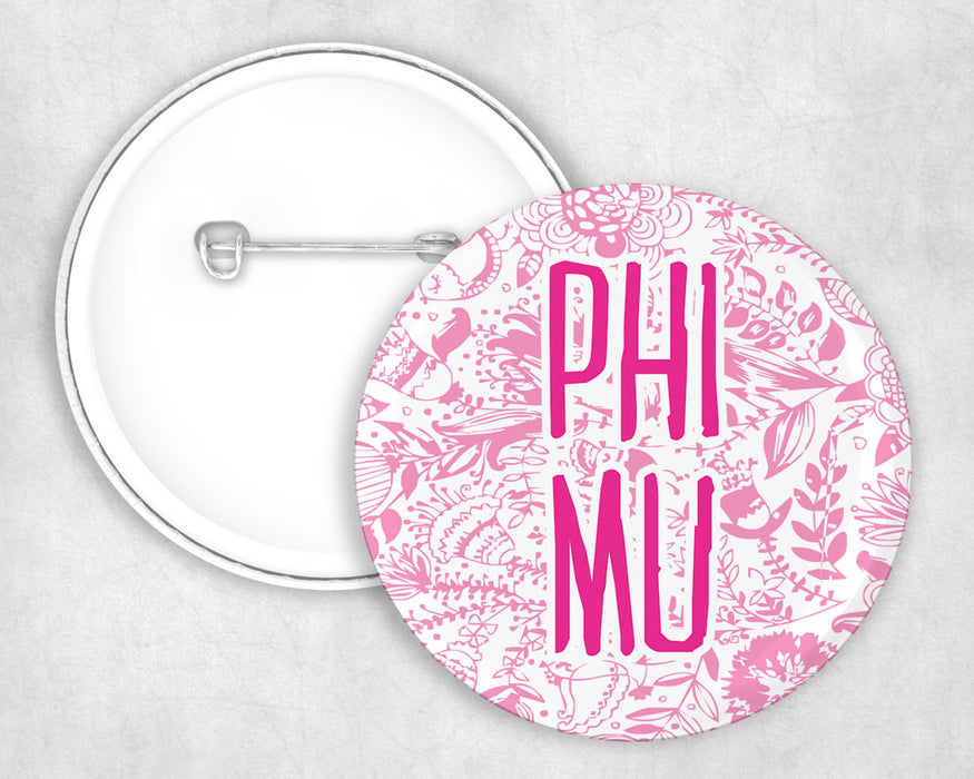 Phi Mu Floral Text Pin Buttons Phi Mu floral-text Pin Buttons