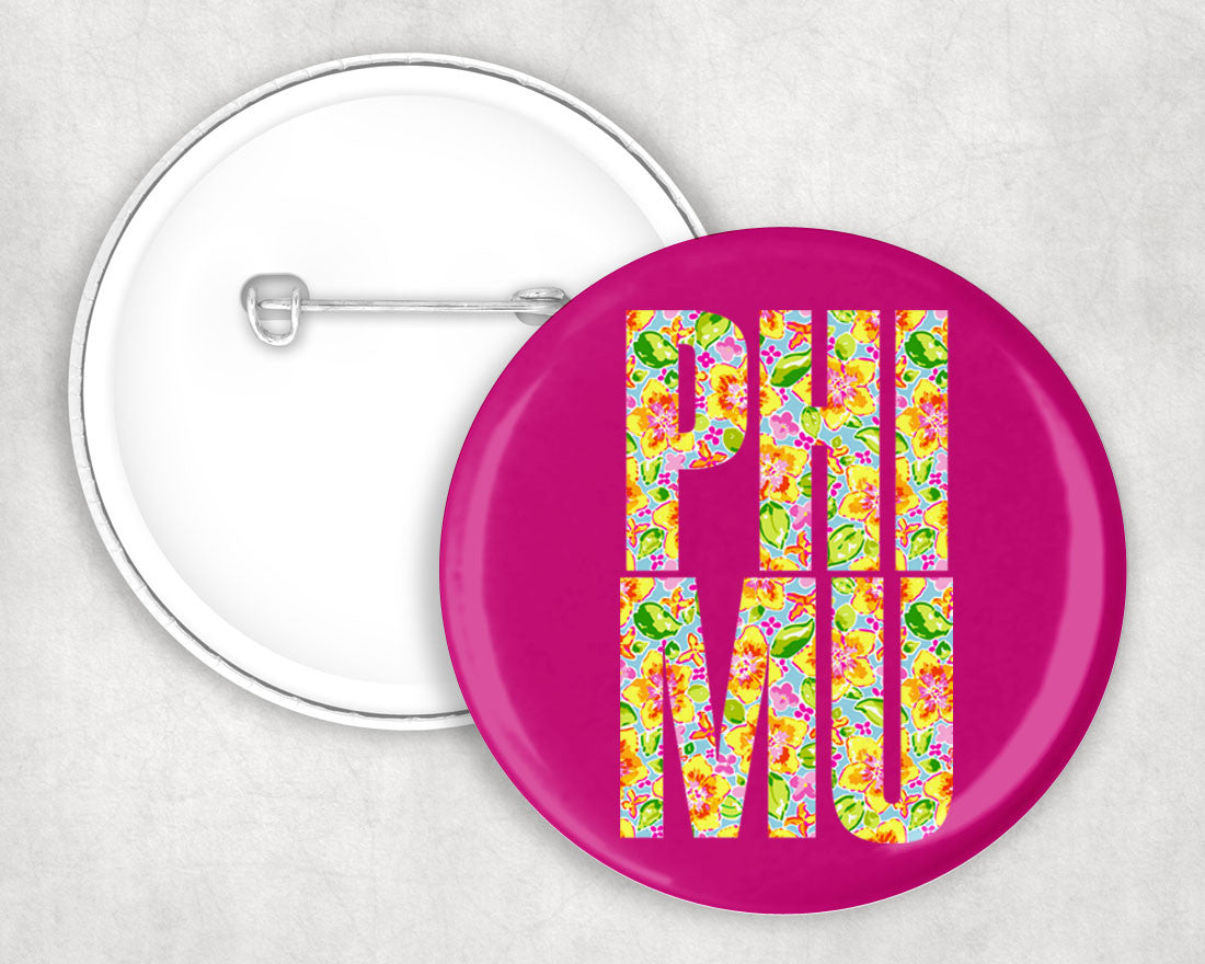 Phi Mu Floral Pin Buttons Phi Mu Floral Pin Buttons
