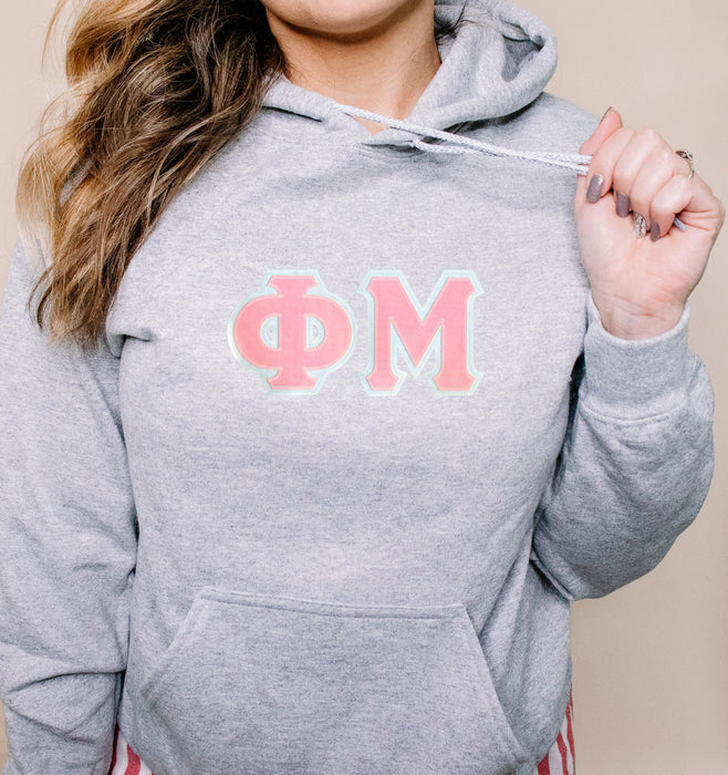 Discount Phi Mu Lettered Hooded Sweatshirt Best Value DISCOUNT Phi Mu Lettered Hooded Sweatshirt - Best Value