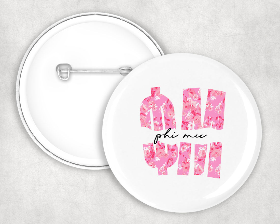 Phi Mu Big Floral Pin Buttons Phi Mu Big Floral Pin Buttons